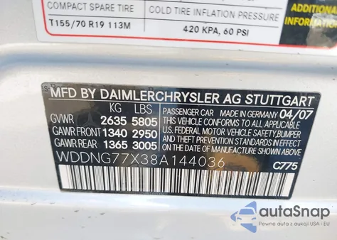 2008 Mercedes-Benz S 63 Amg z USA, uszkodzony, nr VIN WDDNG77X38A144036